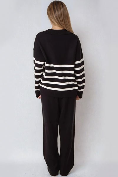 Black Striped Jumper & Trouser Knitted Set