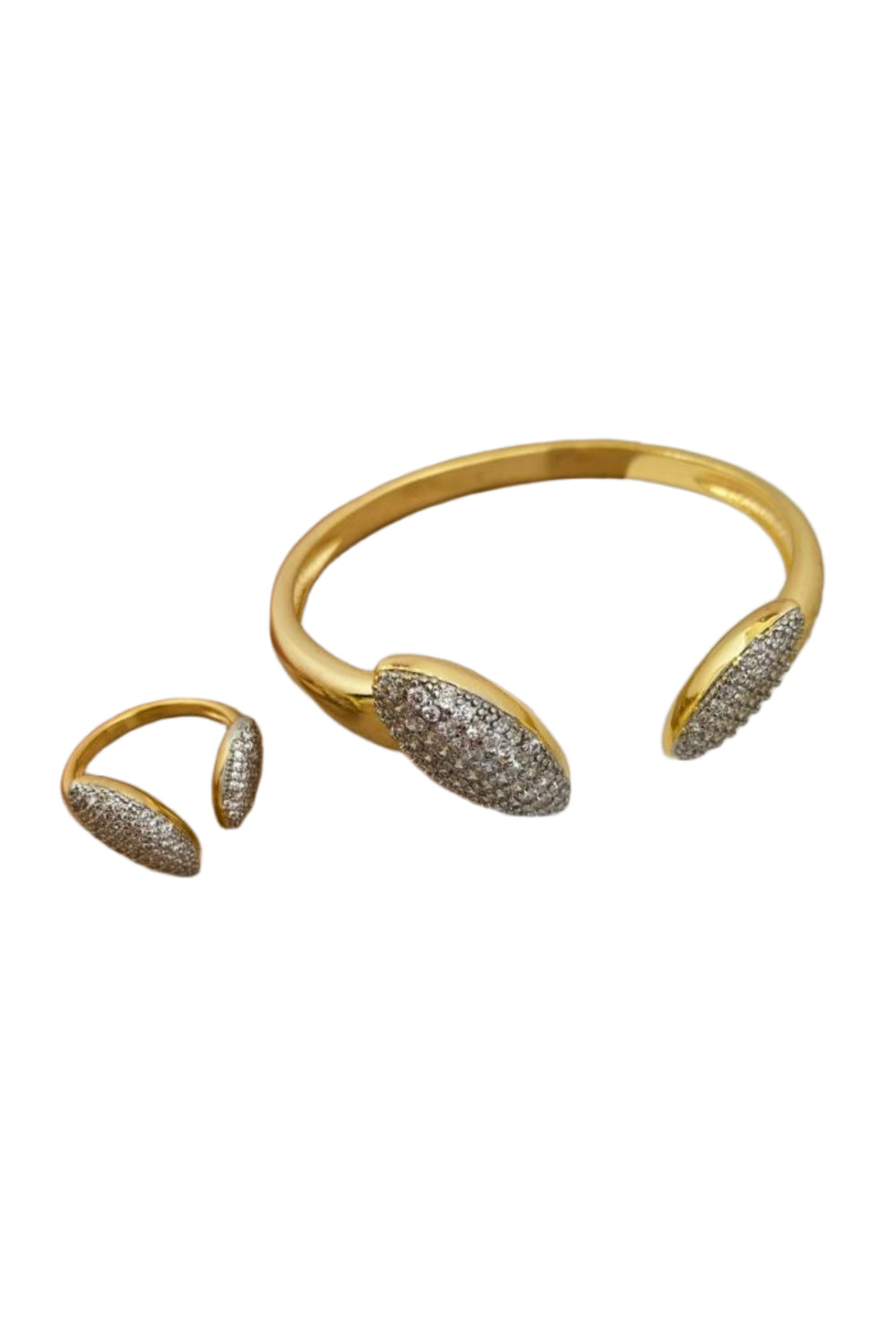 Gold Oval Open Ring And Bangle Set