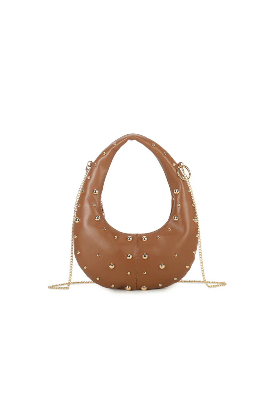 Tan Oval Studded Shoulder Bag