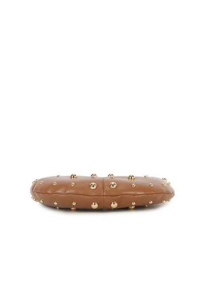 Tan Oval Studded Shoulder Bag