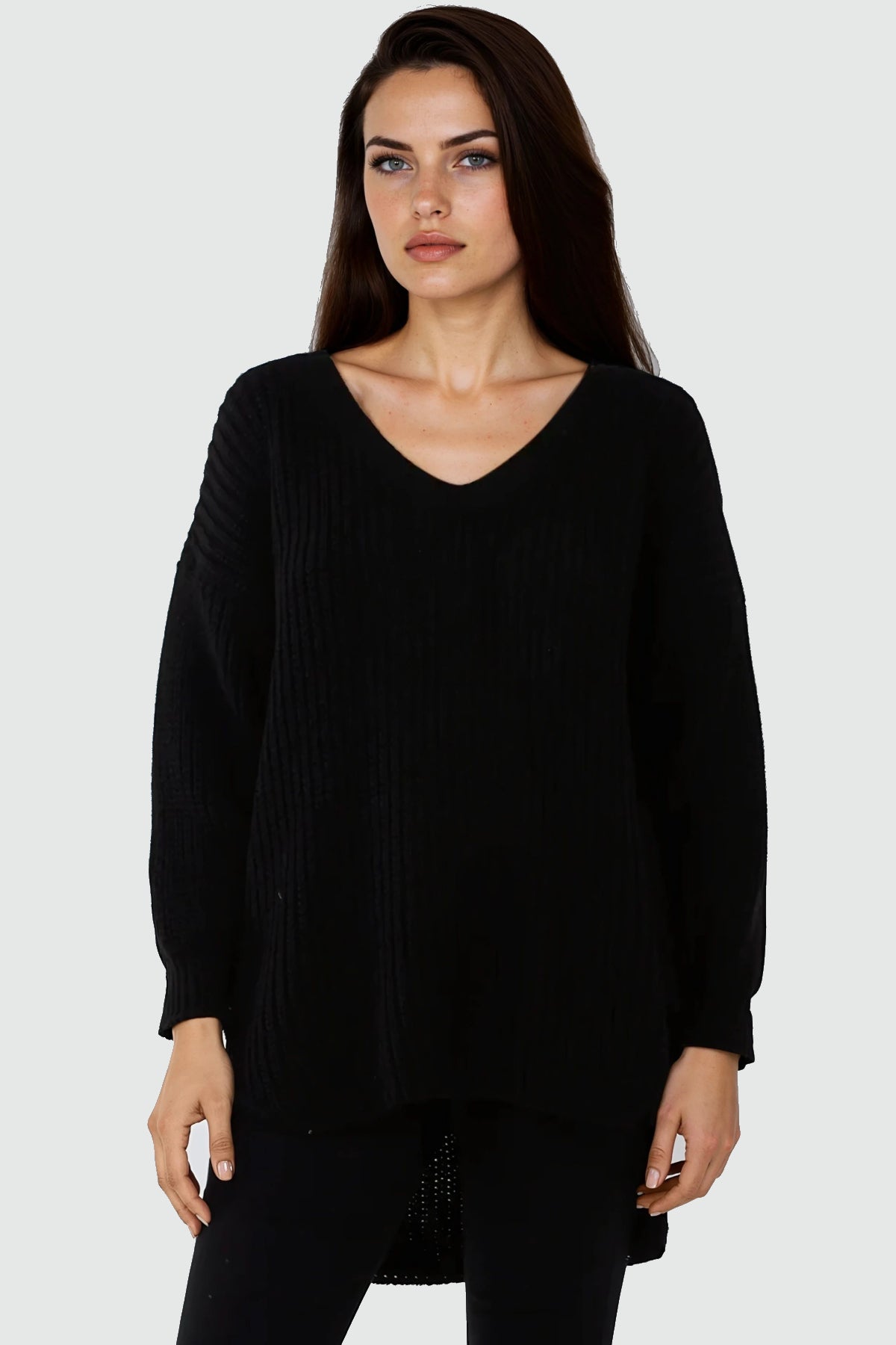 Black Oversized V-Neck Chunky Knit Jumper