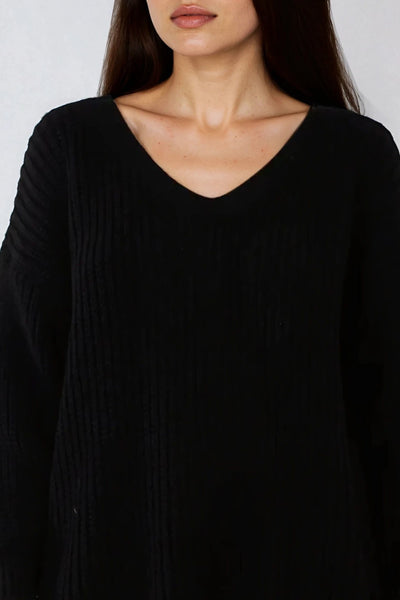 Black Oversized V-Neck Chunky Knit Jumper