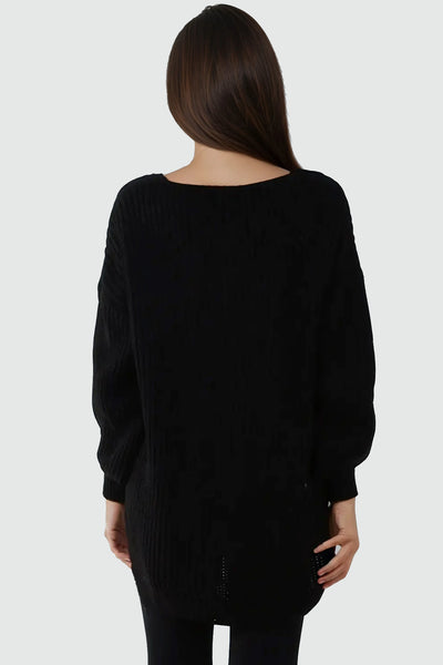Black Oversized V-Neck Chunky Knit Jumper