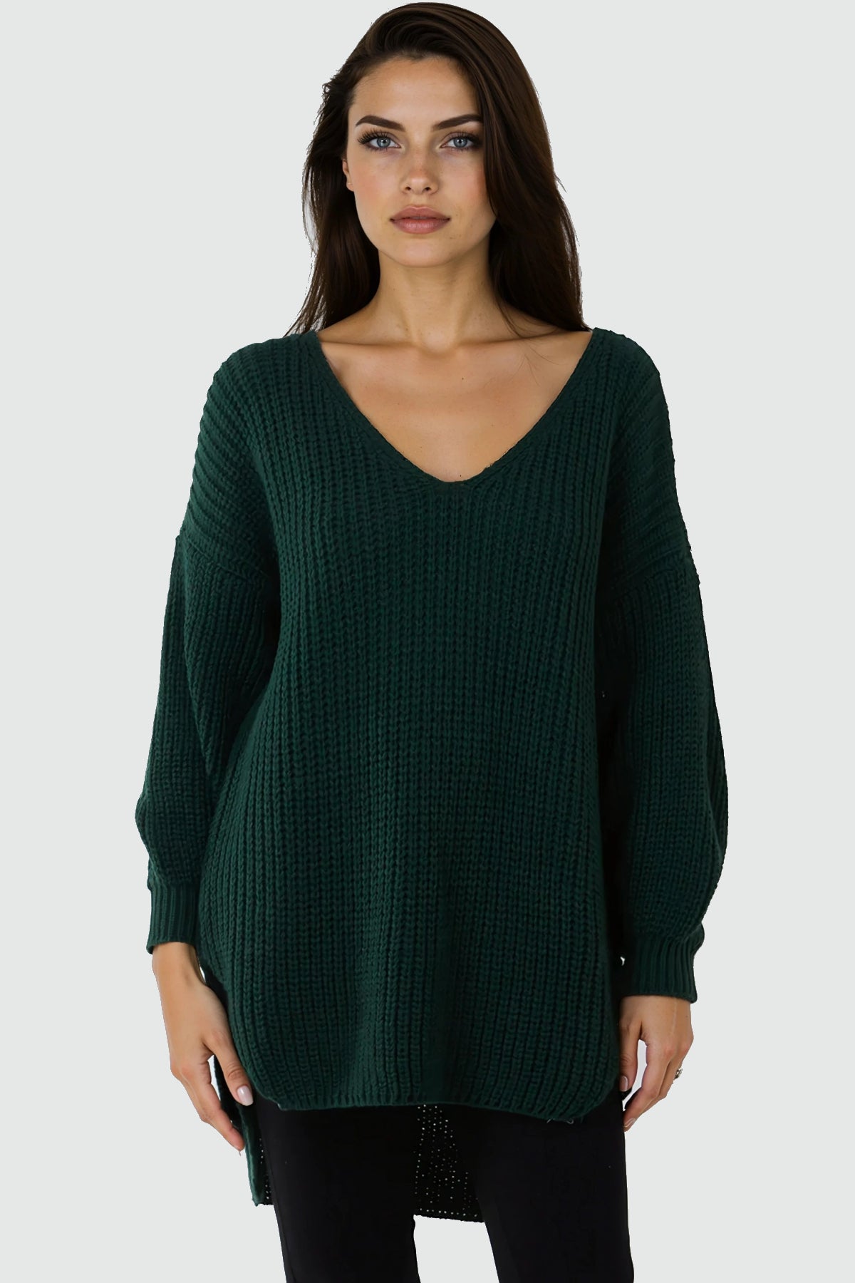Green Oversized V-Neck Chunky Knit Jumper