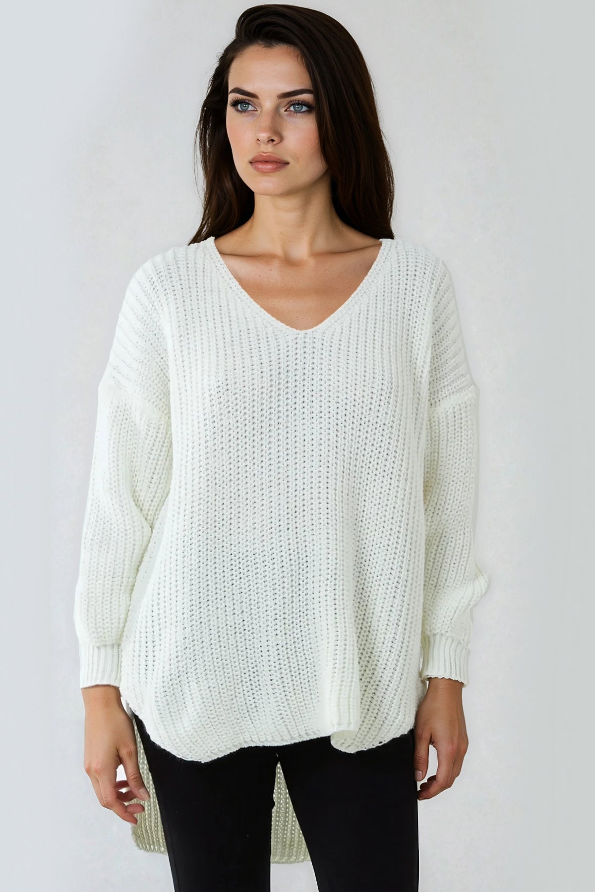 Cream Oversized V-Neck Chunky Knit Jumper