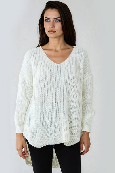Cream Oversized V-Neck Chunky Knit Jumper