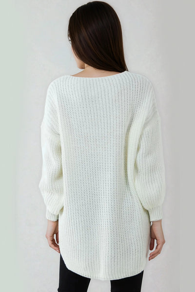Cream Oversized V-Neck Chunky Knit Jumper