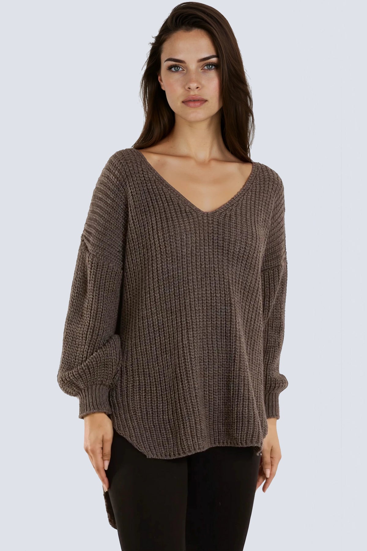 Mocha Oversized V-Neck Chunky Knit Jumper