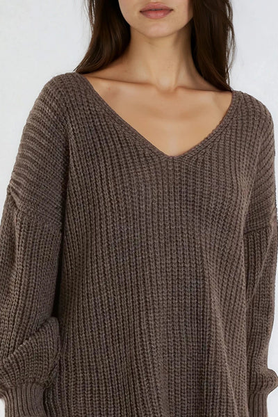 Mocha Oversized V-Neck Chunky Knit Jumper