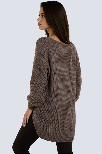 Mocha Oversized V-Neck Chunky Knit Jumper