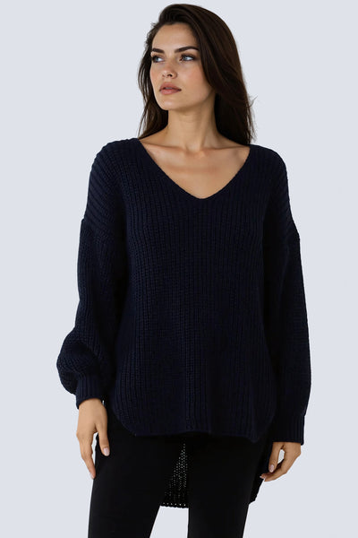 Navy Oversized V-Neck Chunky Knit Jumper