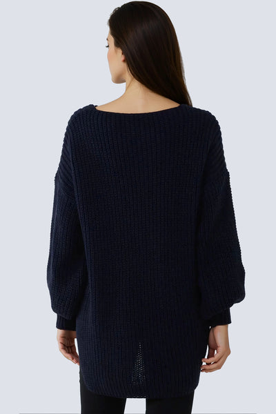 Navy Oversized V-Neck Chunky Knit Jumper