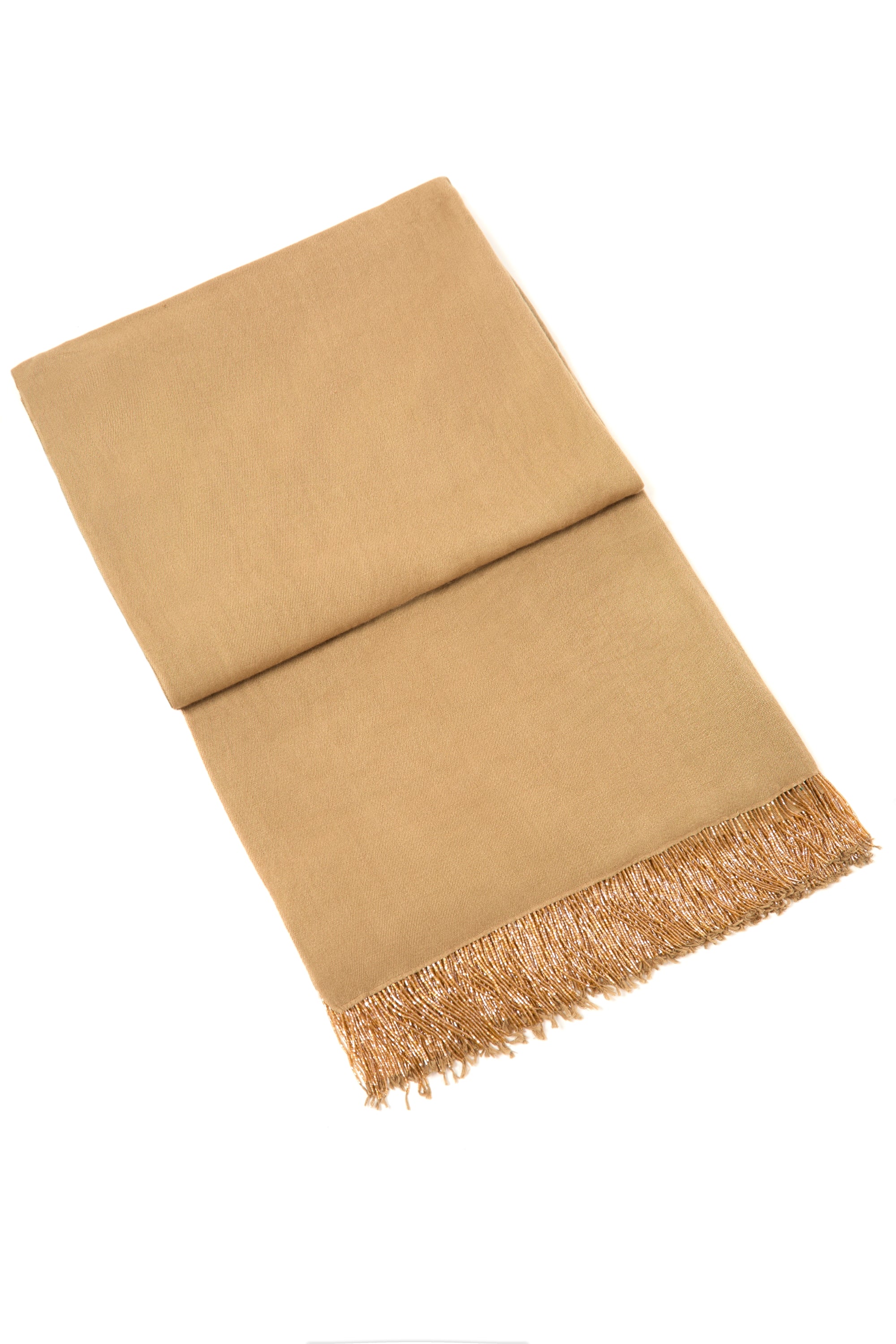 Beige Pashmina Shawl with Beaded Tassels