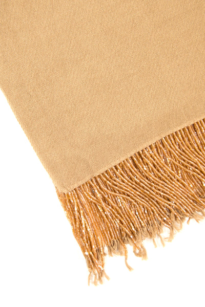 Beige Pashmina Shawl with Beaded Tassels