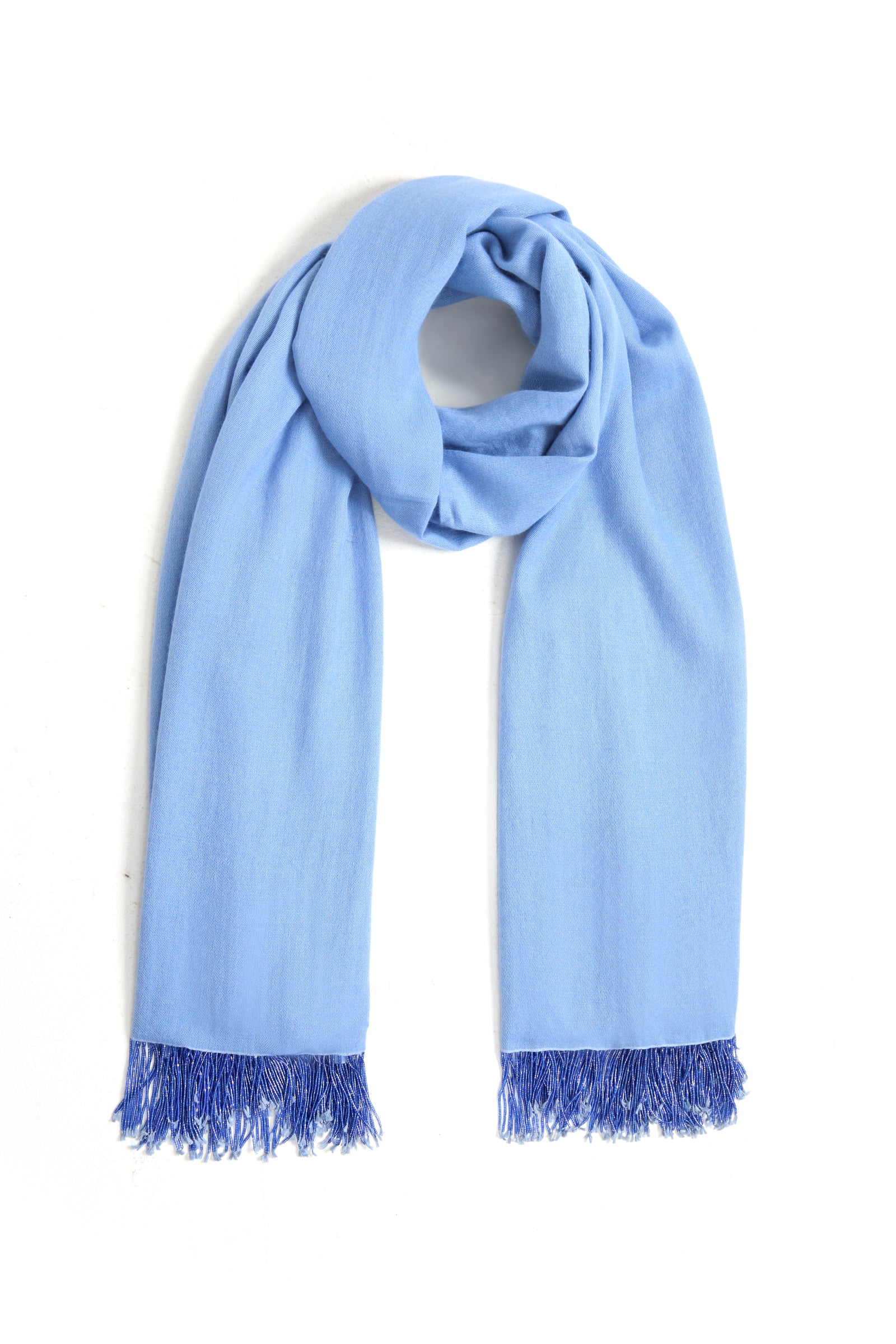 Blue Pashmina Shawl with Beaded Tassels