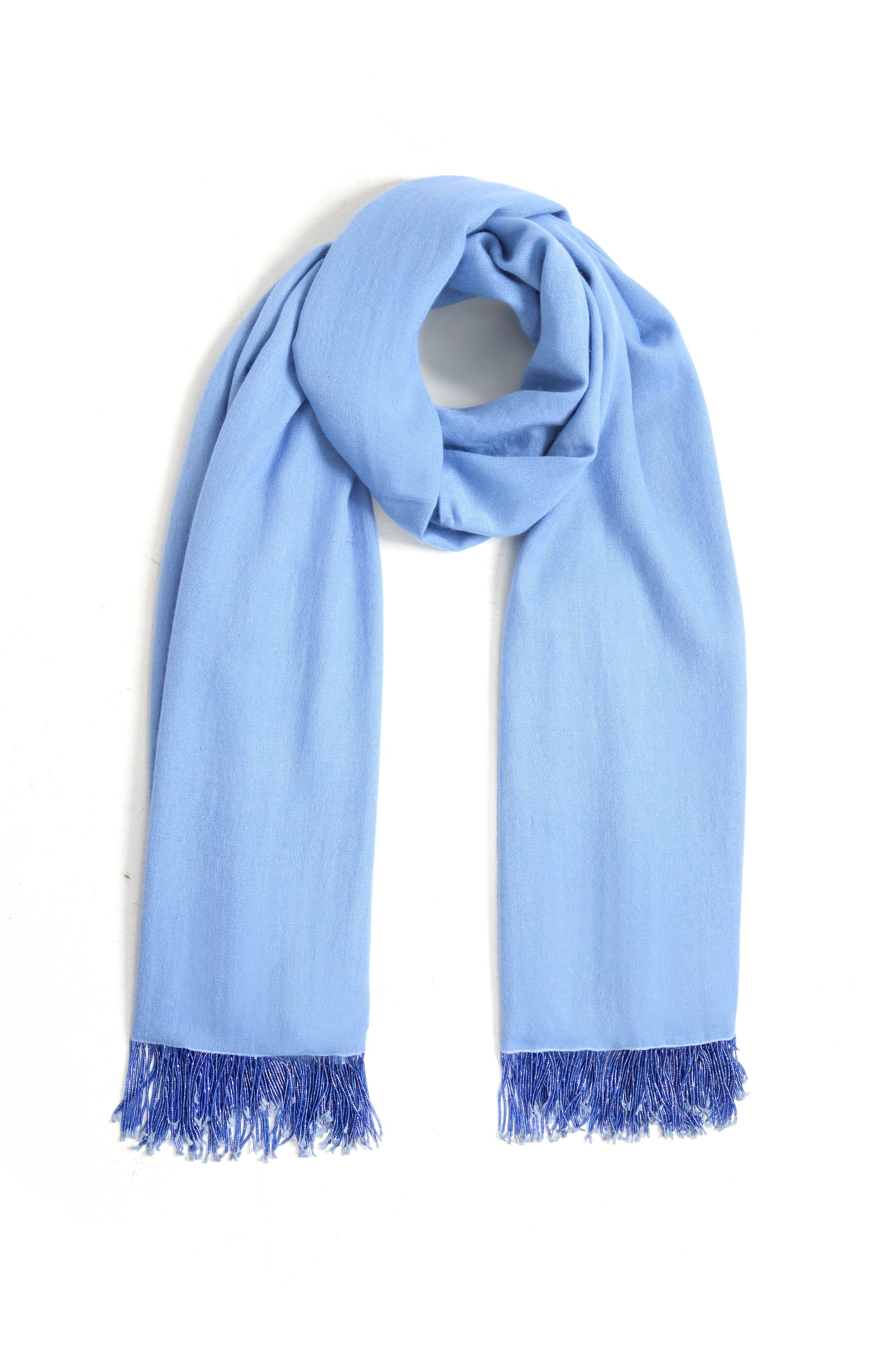 Blue Pashmina Shawl with Beaded Tassels