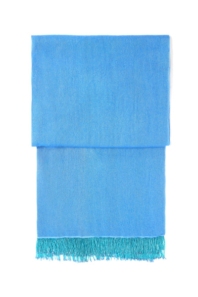 Bright Blue Pashmina Shawl with Beaded Tassels