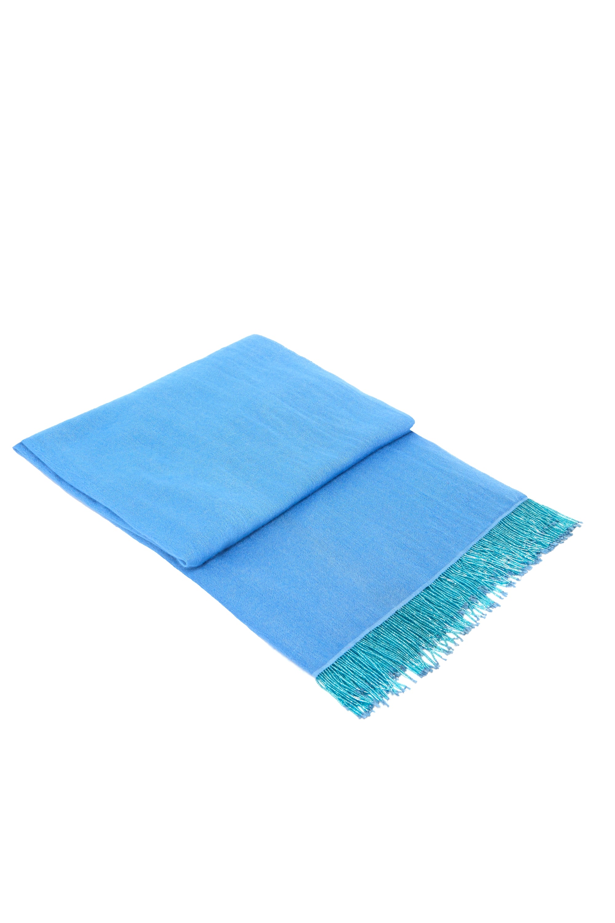 Bright Blue Pashmina Shawl with Beaded Tassels