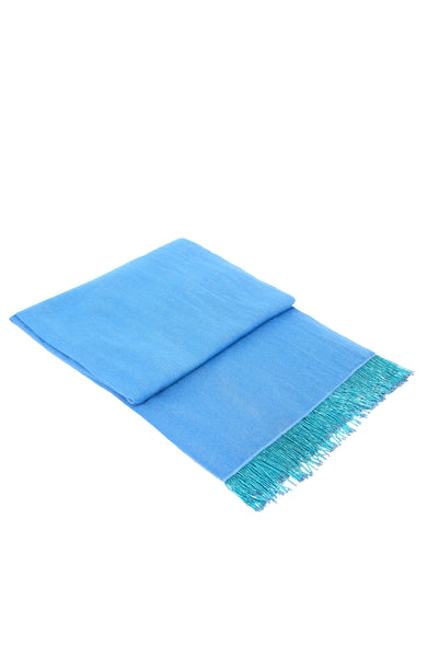 Bright Blue Pashmina Shawl with Beaded Tassels