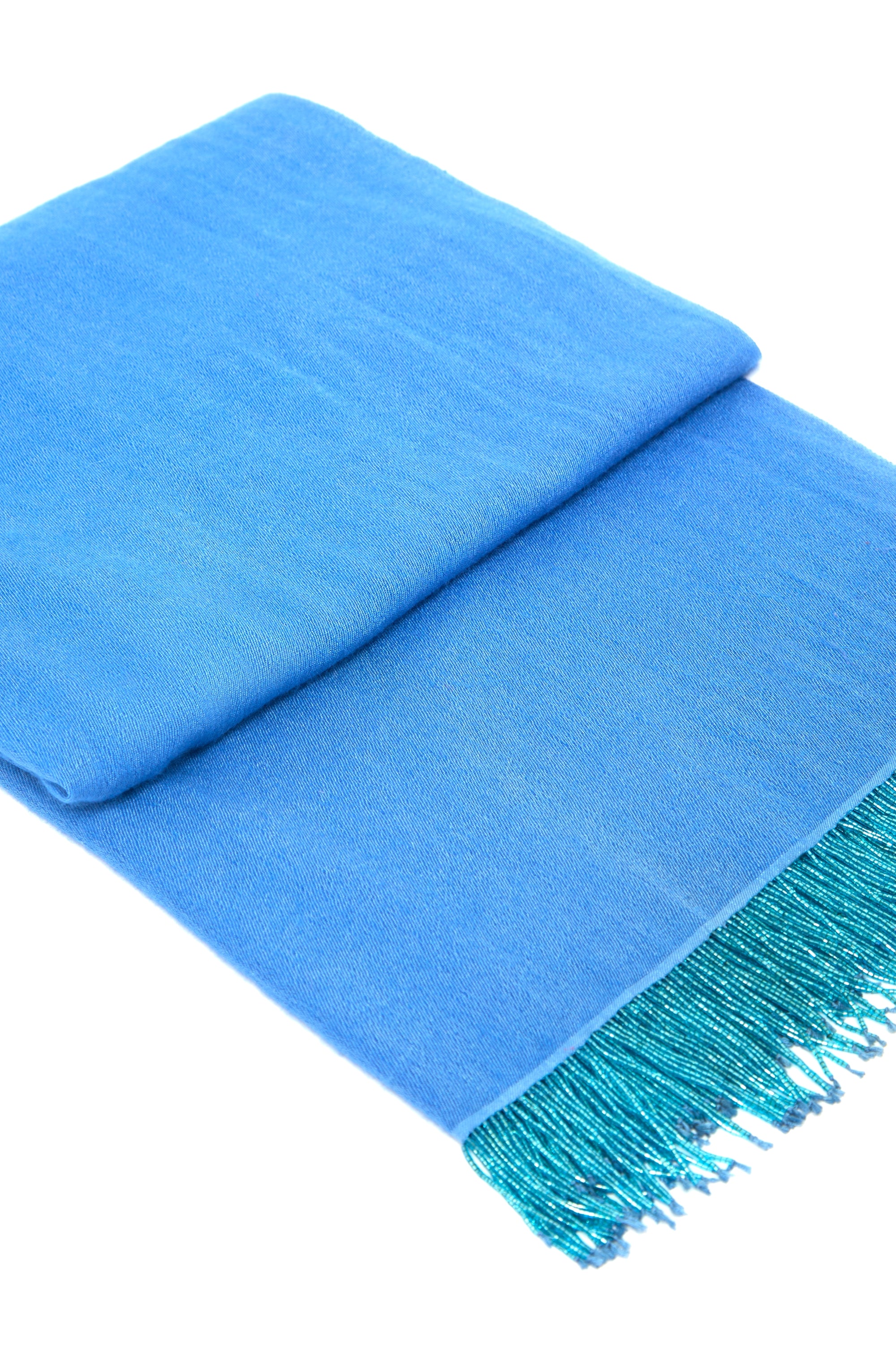 Bright Blue Pashmina Shawl with Beaded Tassels
