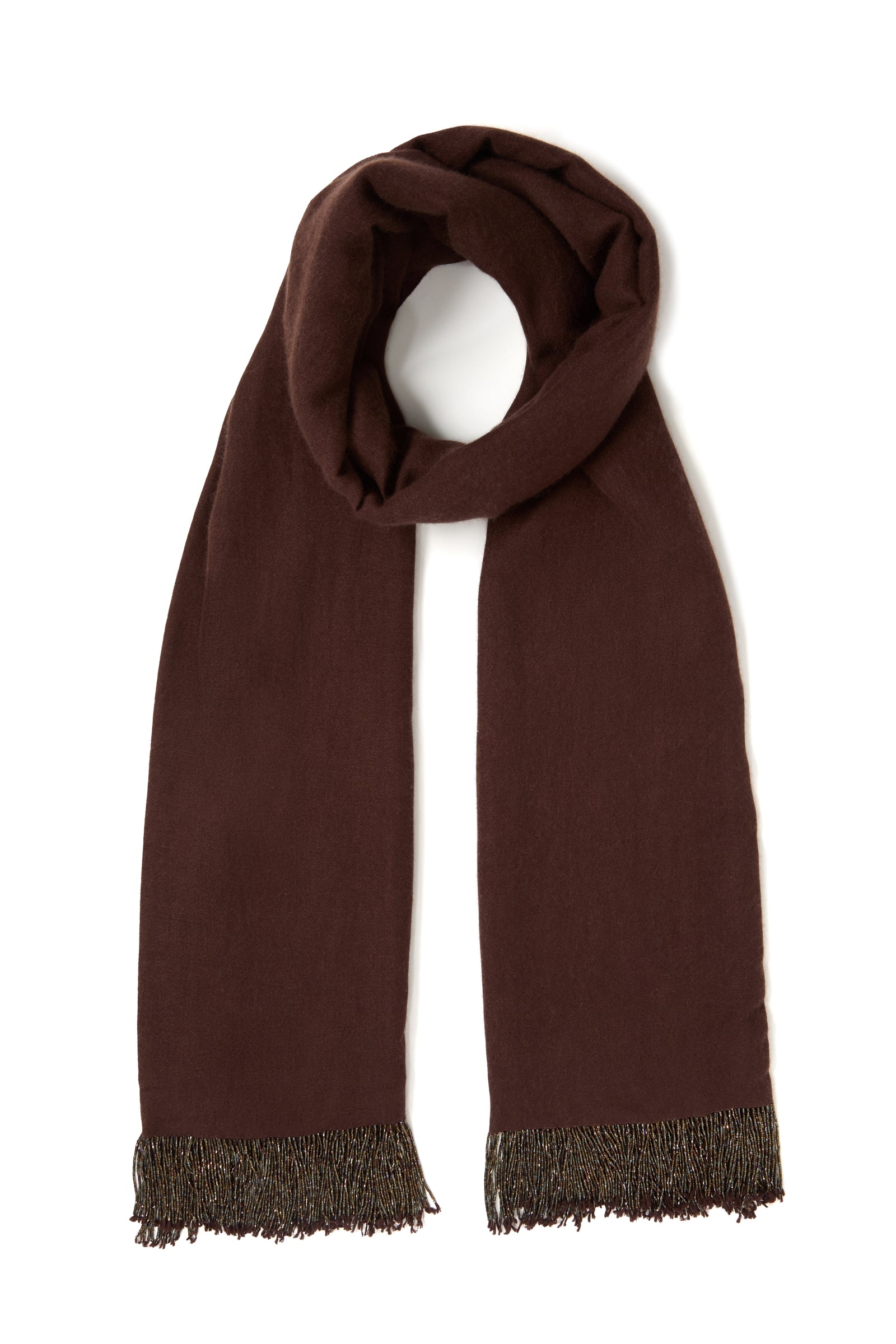 Brown Pashmina Shawl with Beaded Tassels