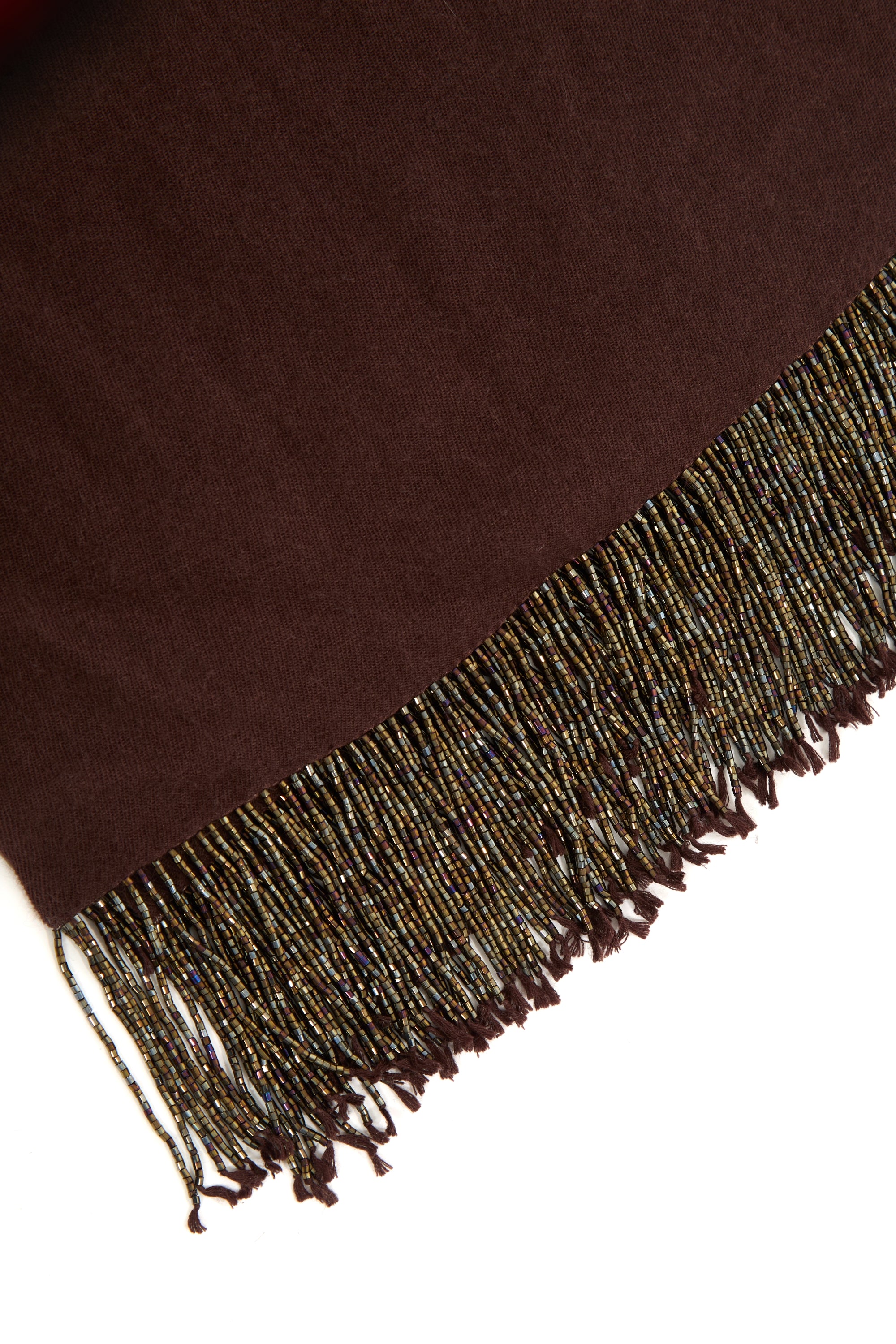 Brown Pashmina Shawl with Beaded Tassels