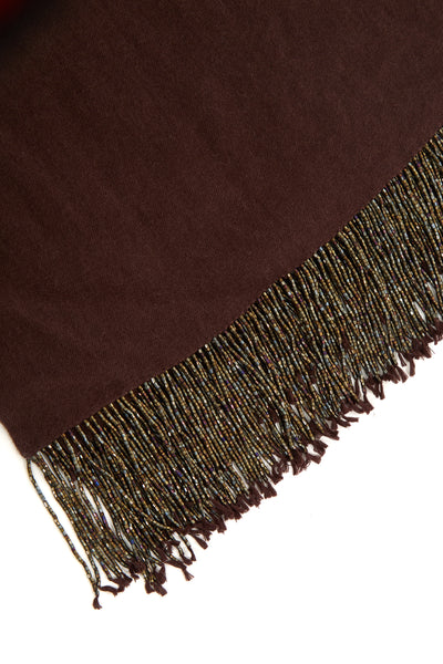 Brown Pashmina Shawl with Beaded Tassels