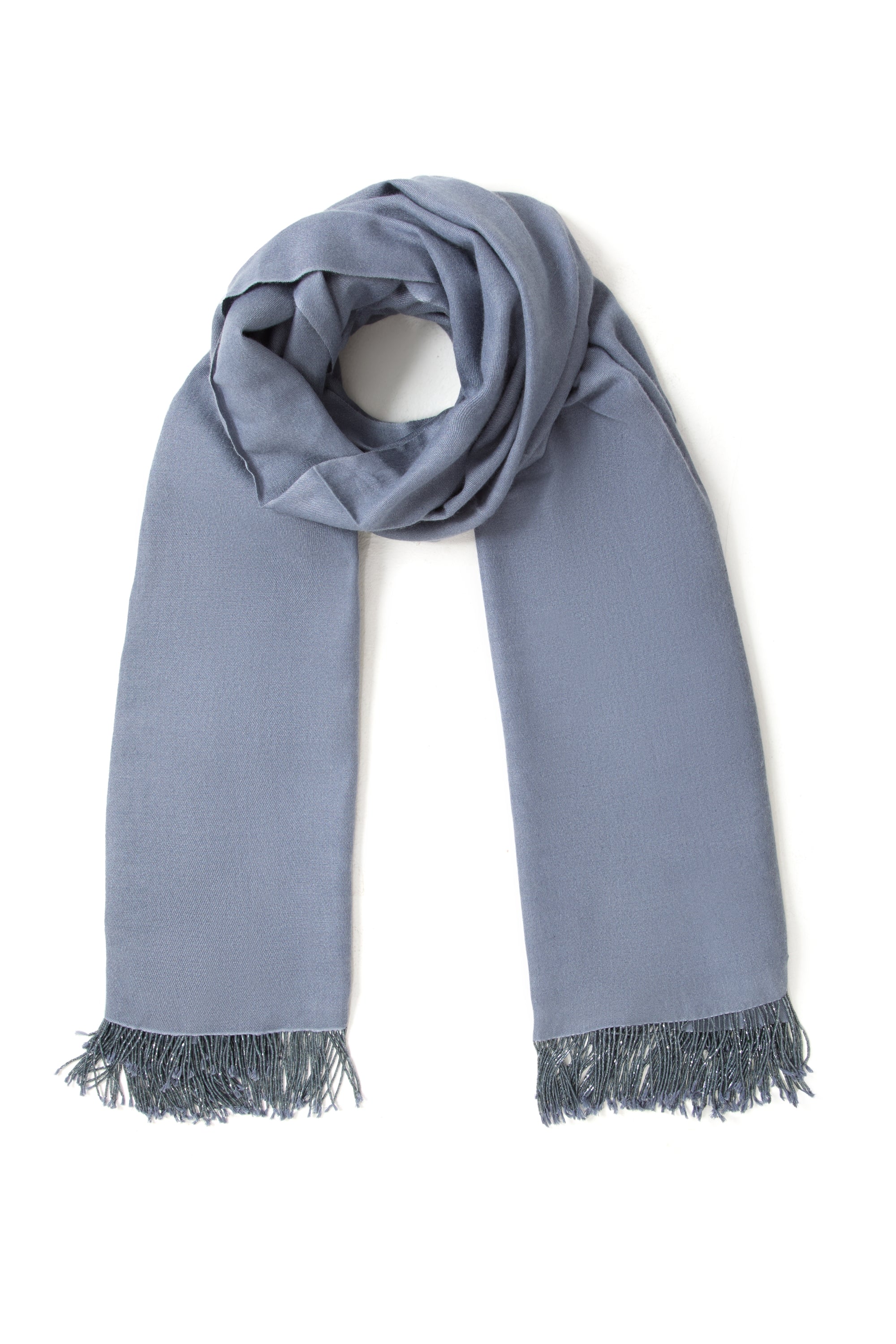 Grey Pashmina Shawl with Beaded Tassels