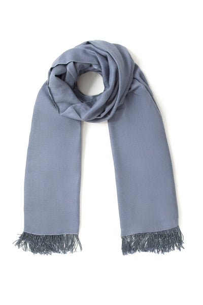 Denim Blue Pashmina Shawl with Beaded Tassels