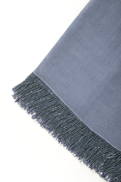Denim Blue Pashmina Shawl with Beaded Tassels