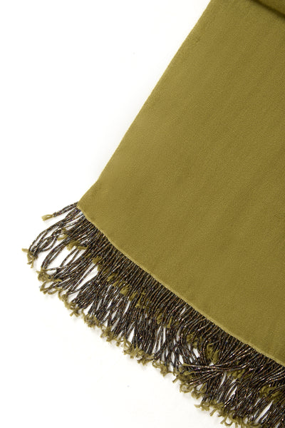 Khaki Pashmina Shawl with Beaded Tassels