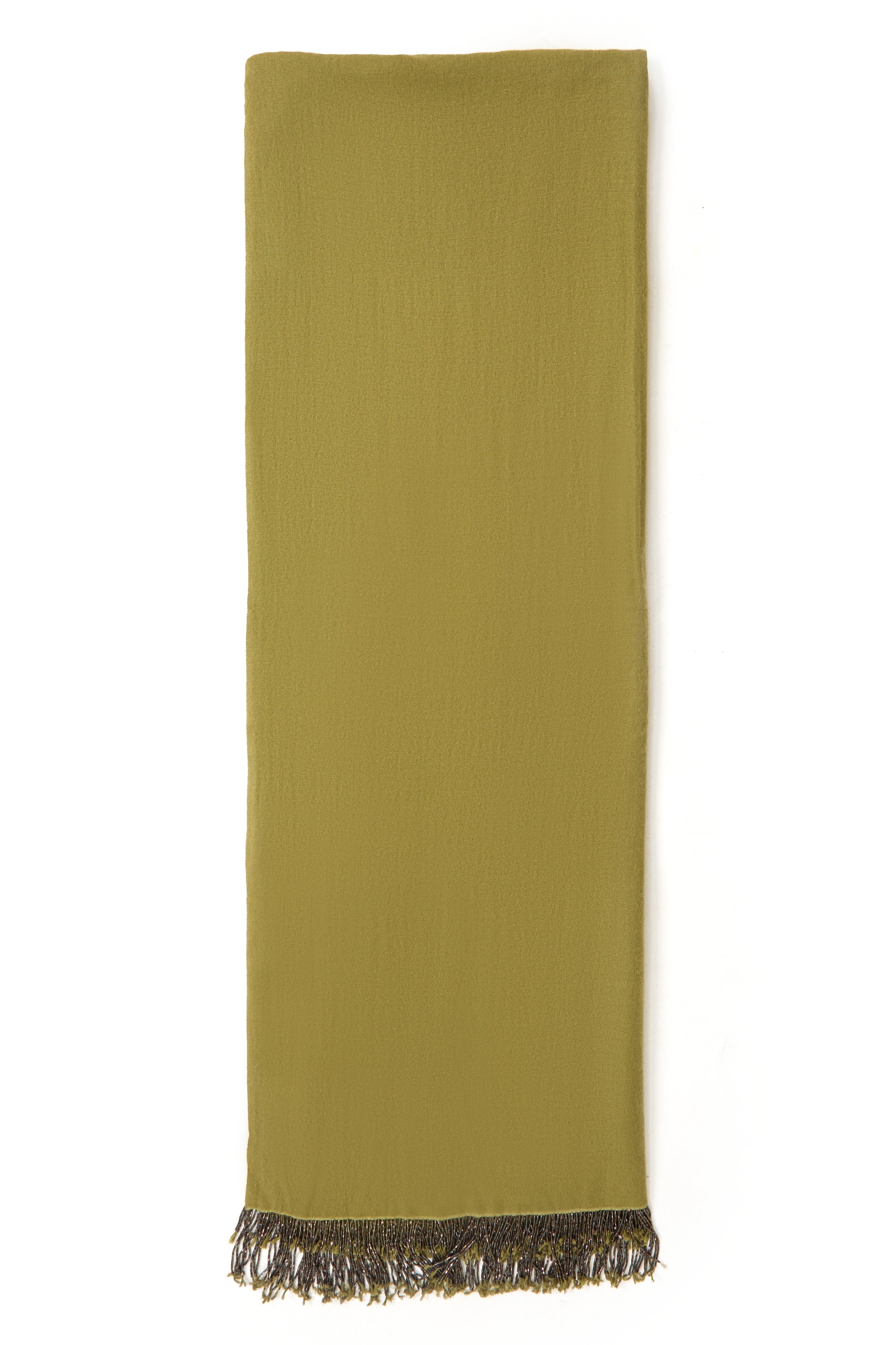 Khaki Pashmina Shawl with Beaded Tassels