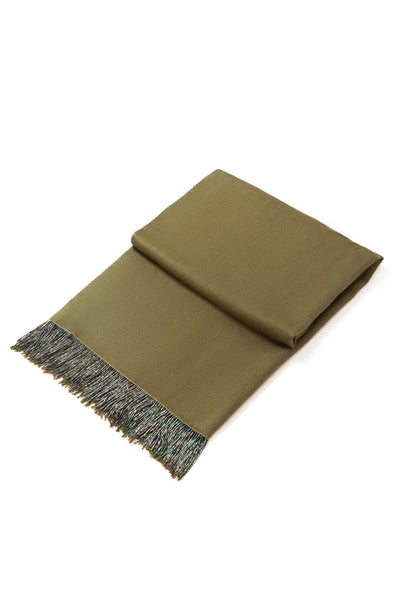 Khaki Pashmina Shawl with Beaded Tassels