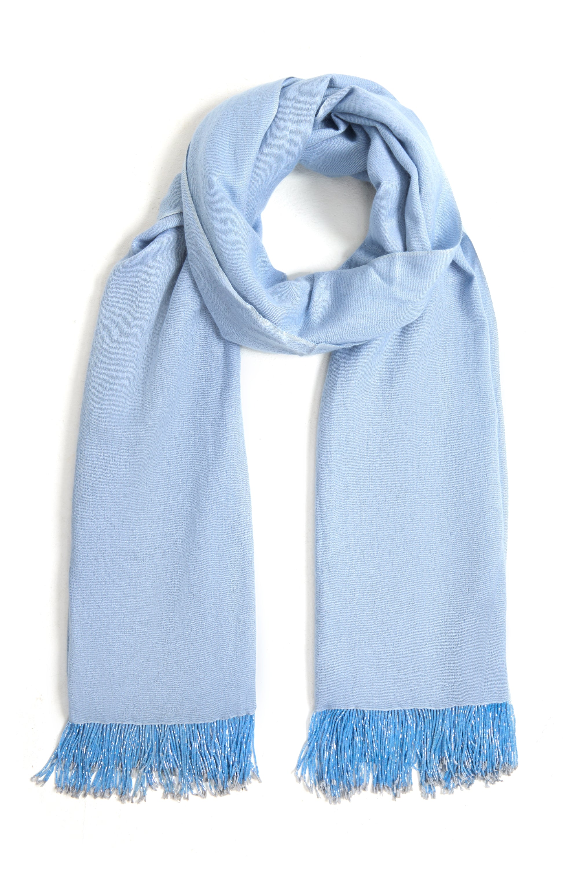 Light Blue Pashmina Shawl with Beaded Tassels