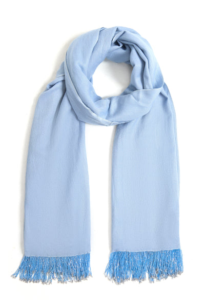 Light Blue Pashmina Shawl with Beaded Tassels