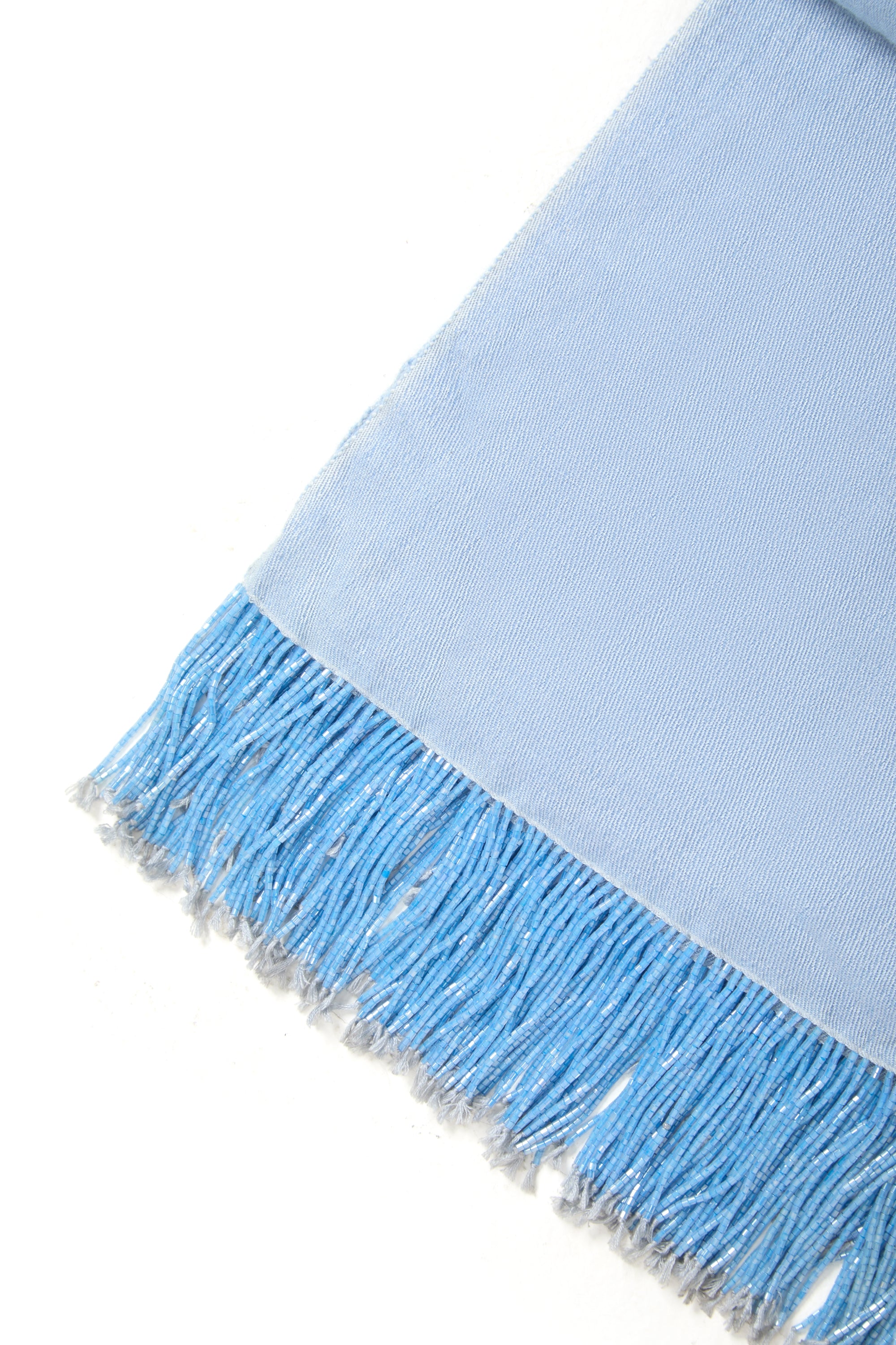Light Blue Pashmina Shawl with Beaded Tassels