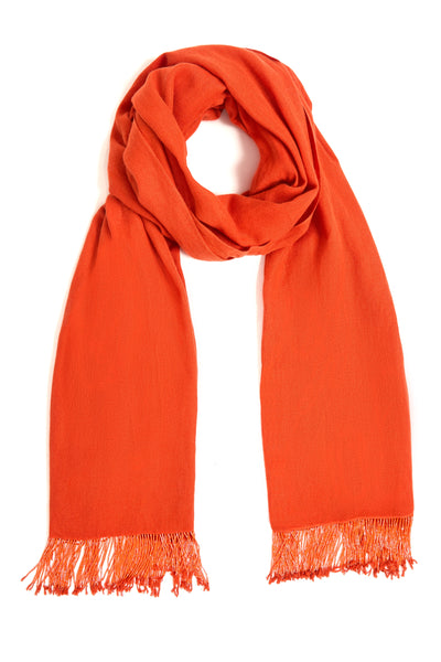 Orange Pashmina Shawl with Beaded Tassels