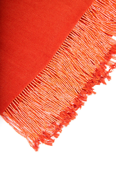 Orange Pashmina Shawl with Beaded Tassels