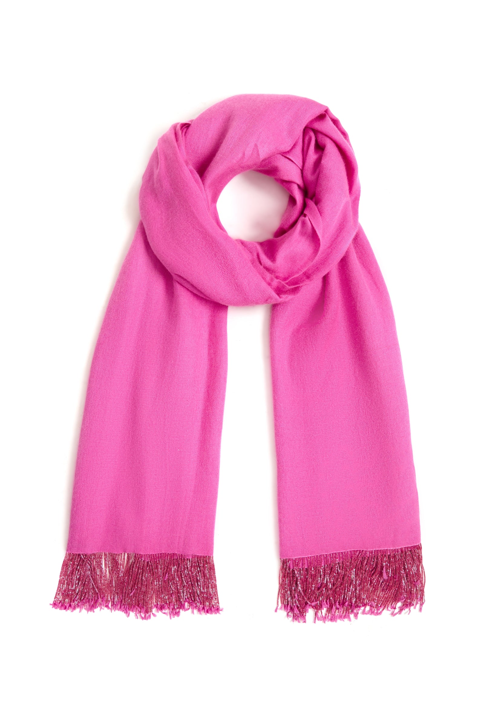 Pink Pashmina Shawl with Beaded Tassels