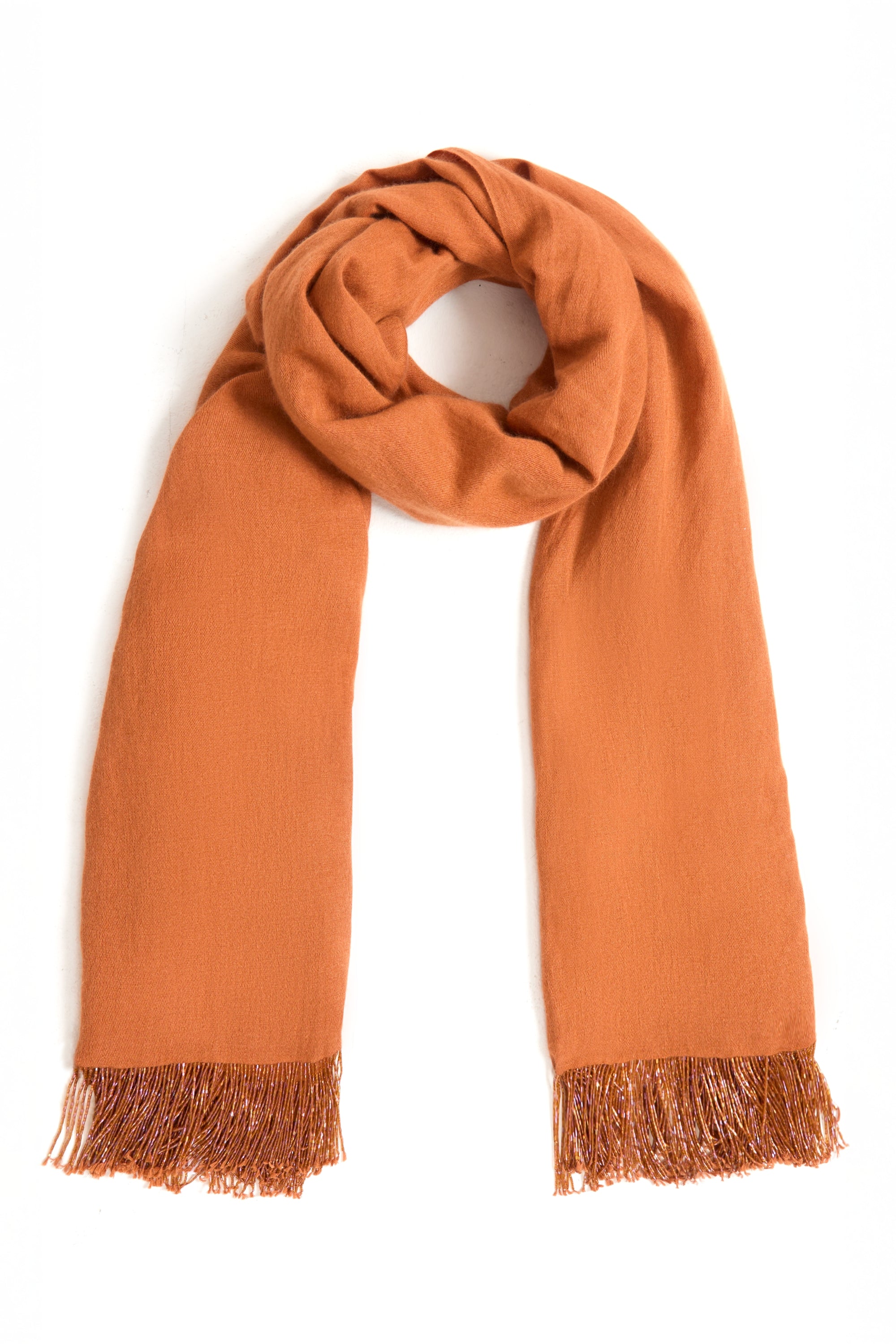 Rust Pashmina Shawl with Beaded Tassels