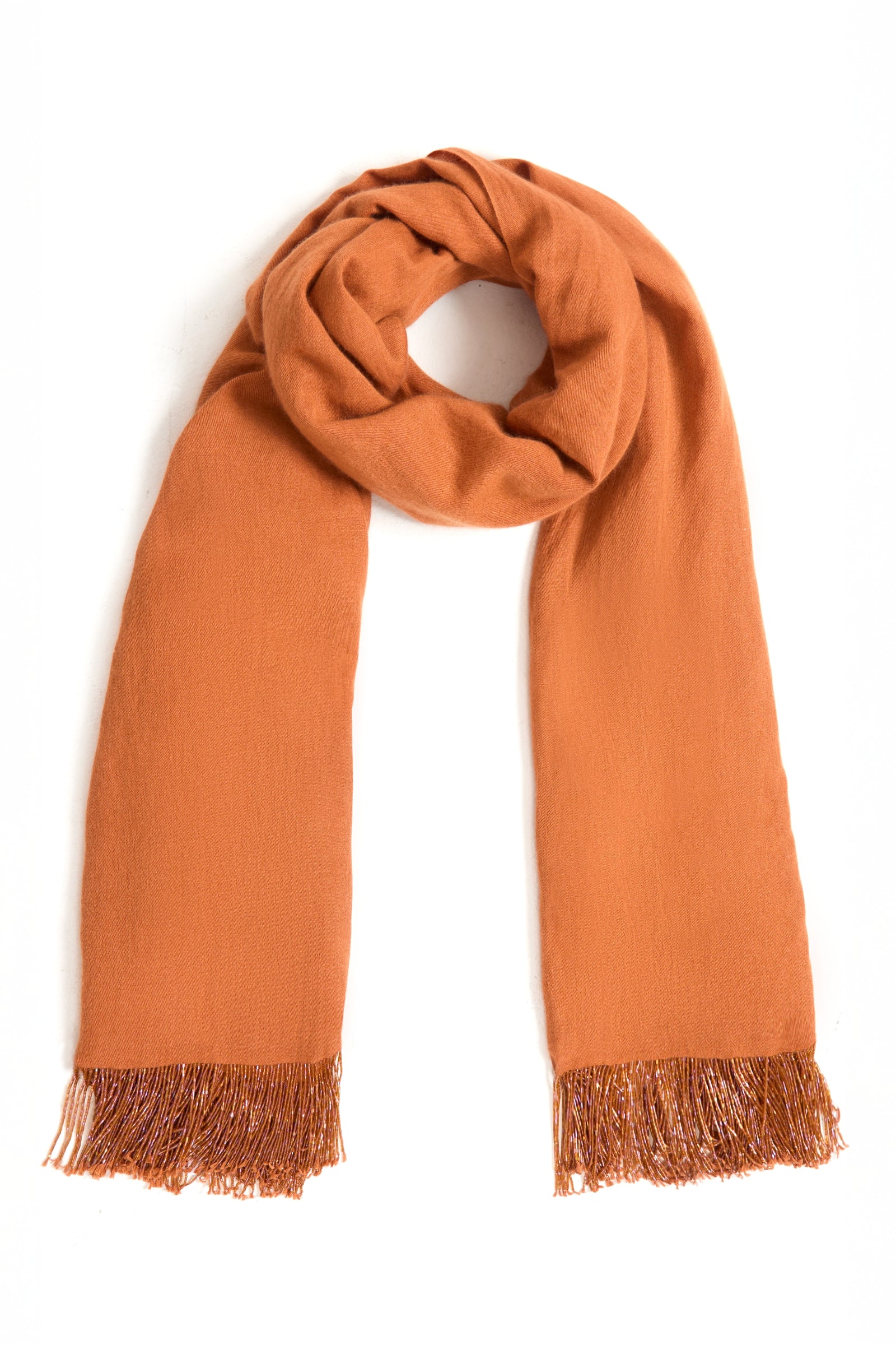 Rust Pashmina Shawl with Beaded Tassels