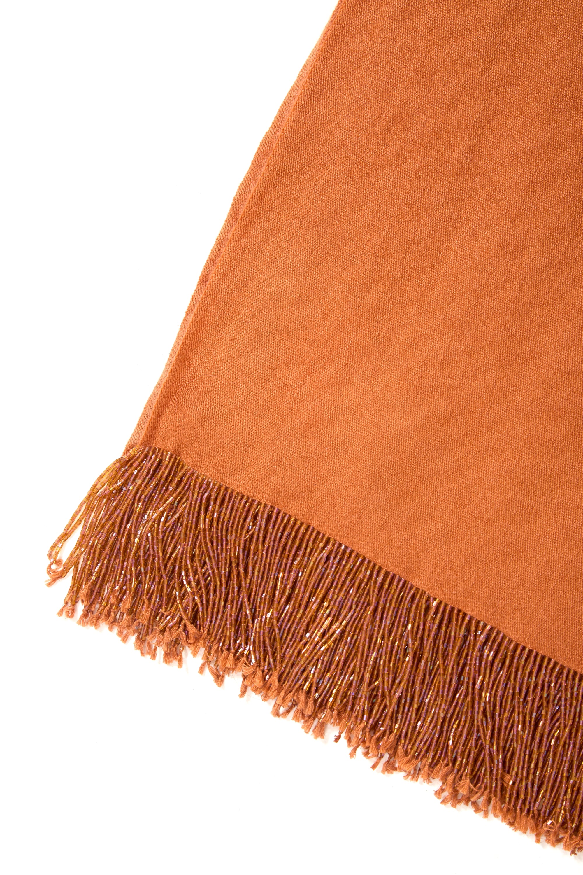 Rust Pashmina Shawl with Beaded Tassels