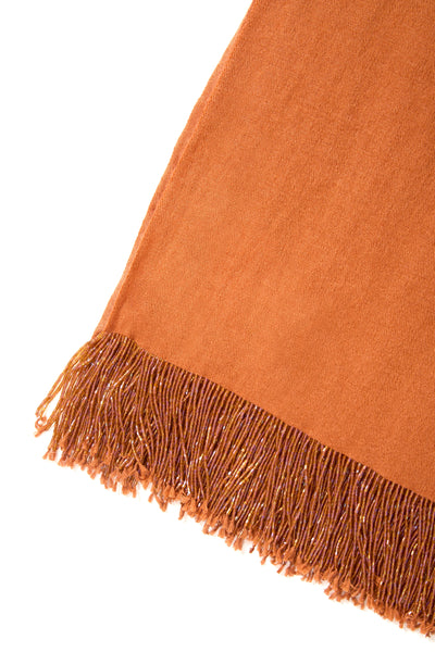 Rust Pashmina Shawl with Beaded Tassels