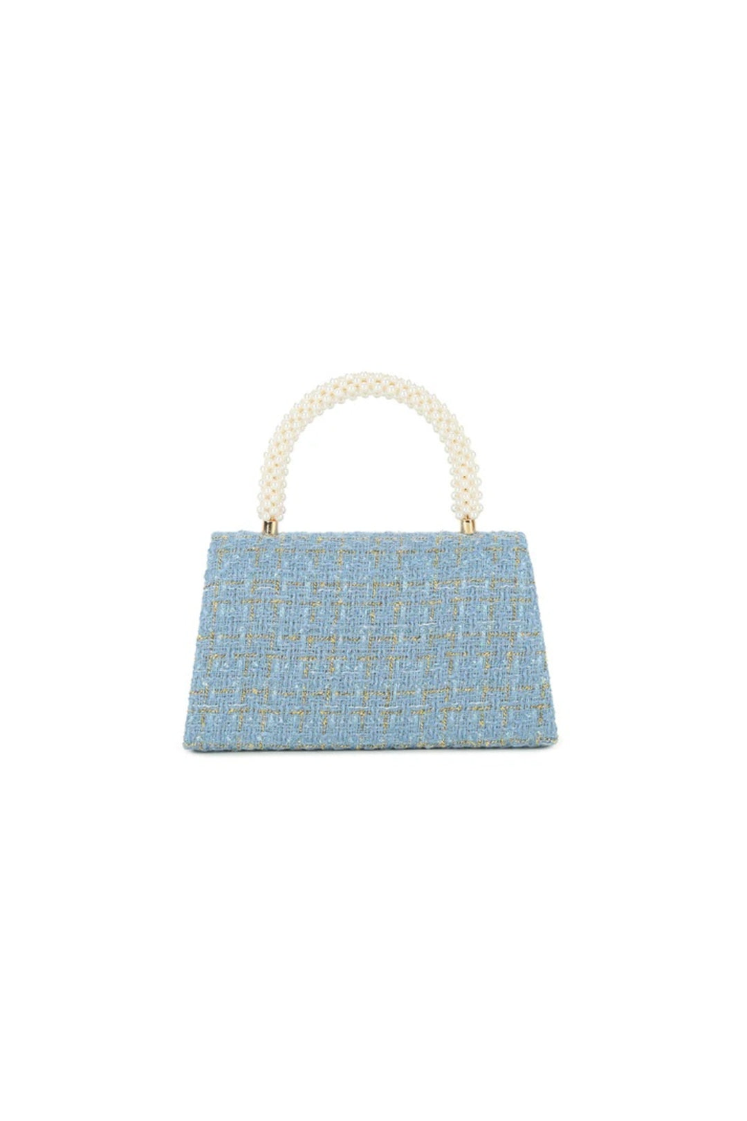 Light Blue Pearl Top Handle Evening Bag with Detachable Chain