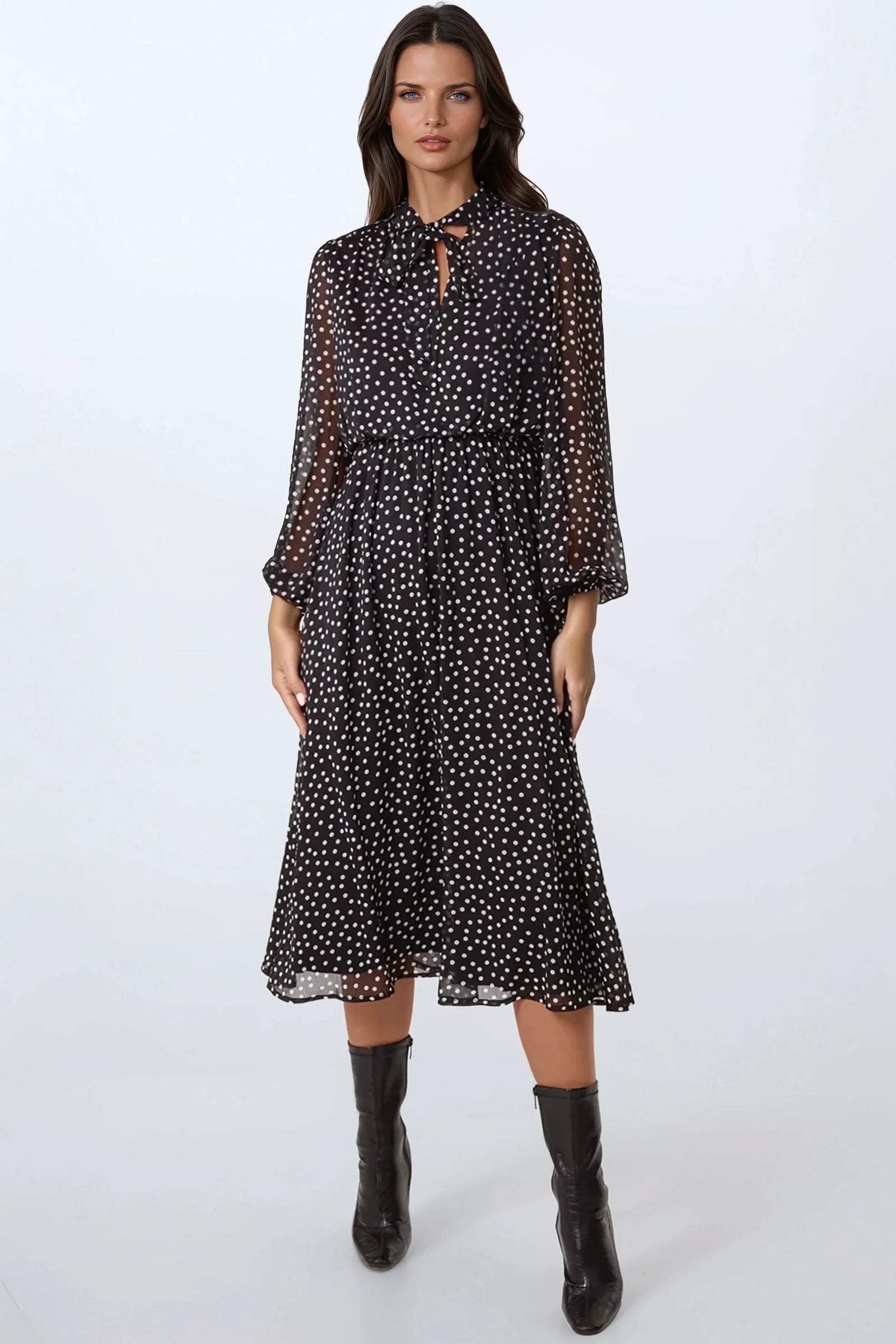Black Polka Dot Midi Dress