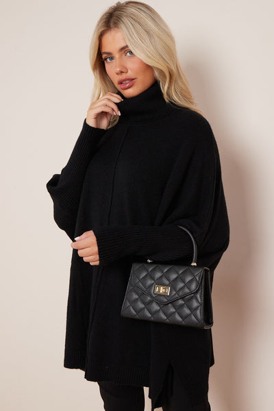 Black Small Top Handle Chain Bag