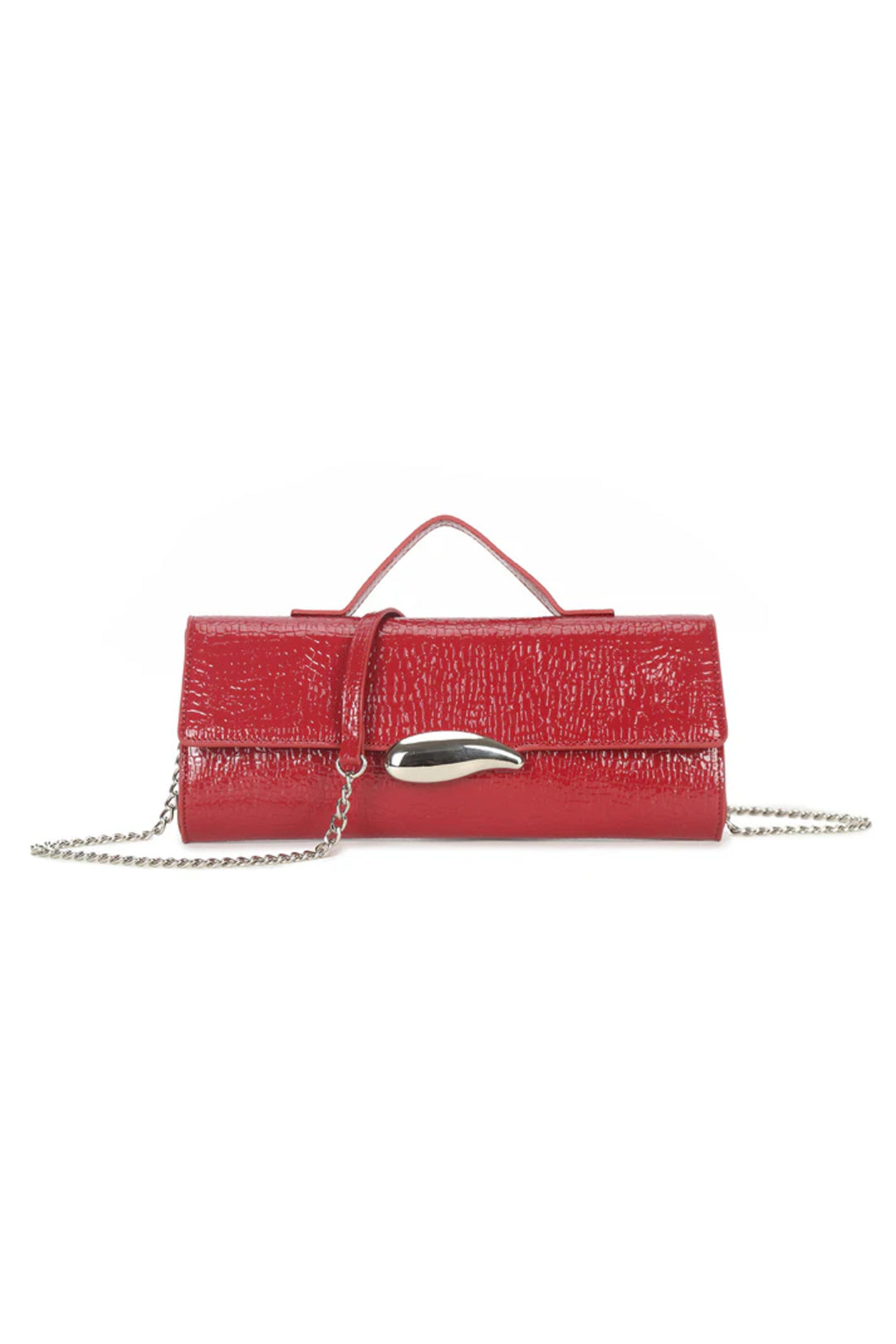 Red Croc Effect Clutch Bag