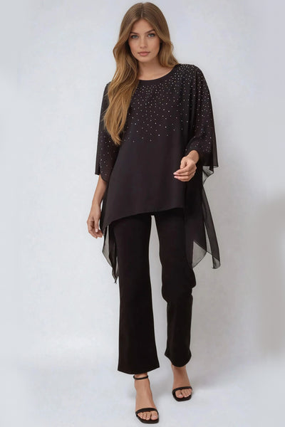 Black Embellished Mesh Top