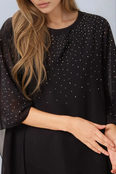 Black Embellished Mesh Top
