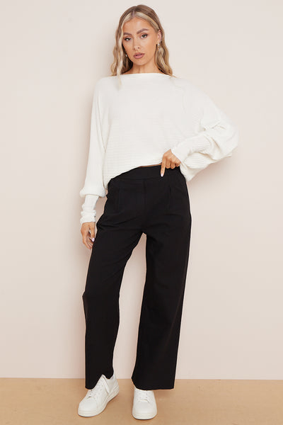 White Ribbed Batwing Jumper